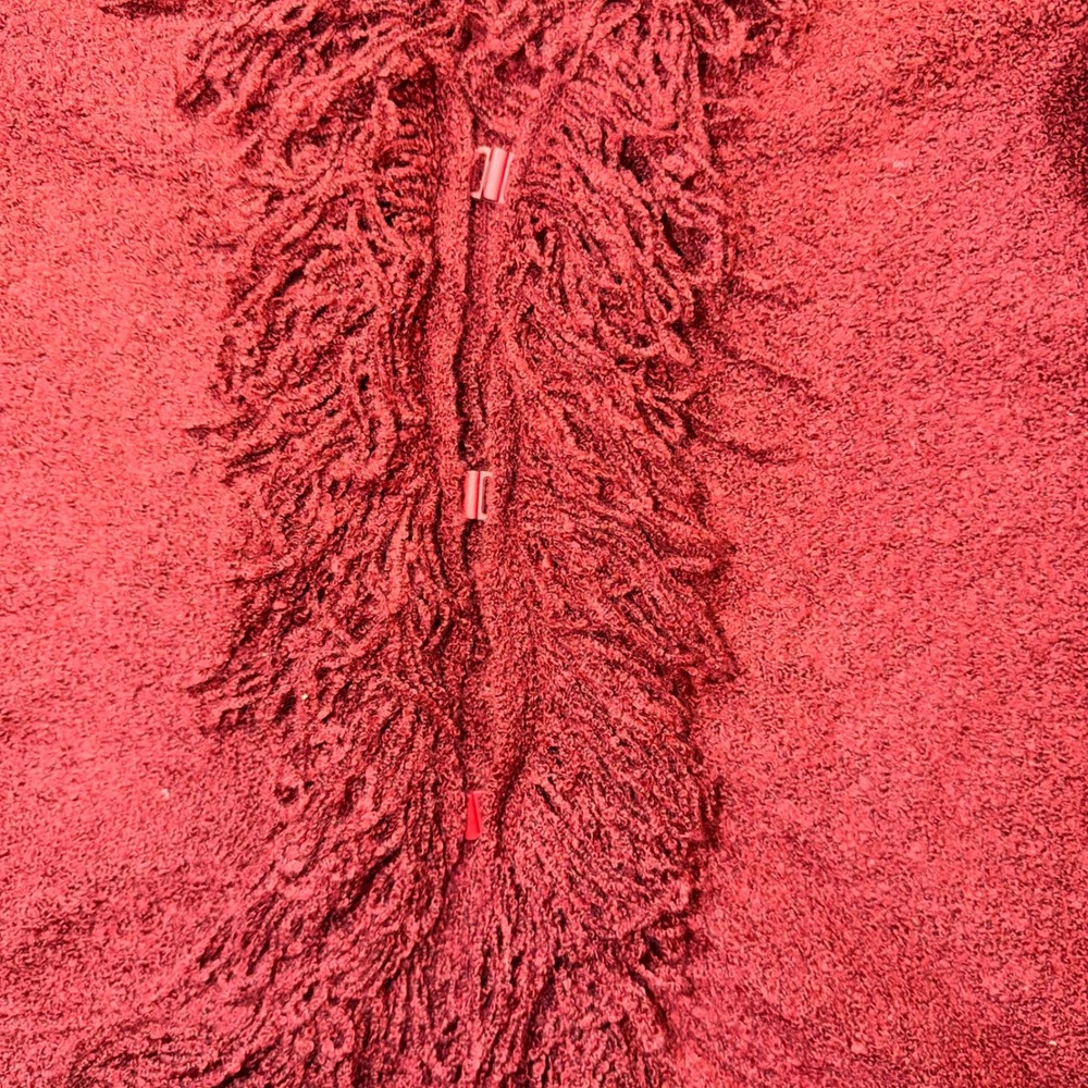 Vintage Y2K Shaggy Fringe Trim Knit Cardigan Burgundy Boho Whimsygoth Red Medium - Picture 9 of 11